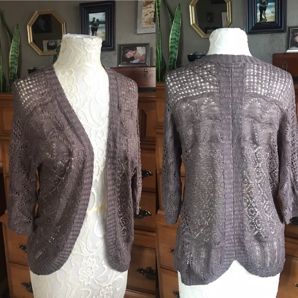 Pink Rose Sweaters - Bronze Lace Cardigan Size Small